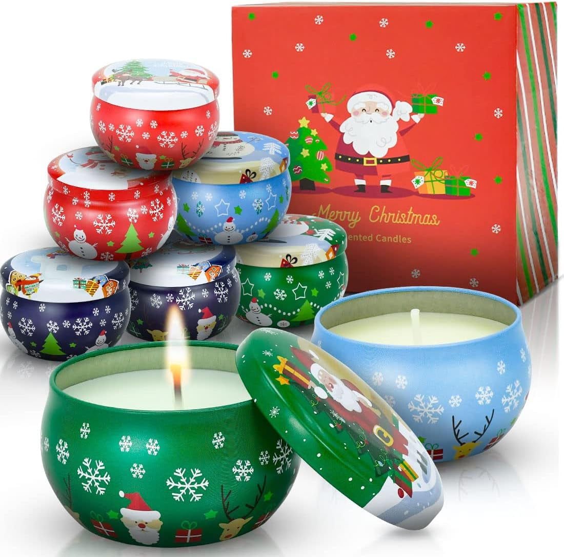 Christmas Scented Candles Gift Set for Women, 8 Pack Natural Soy Wax Aromatherapy Candles for Home Party, Total 88 Hours Burn…